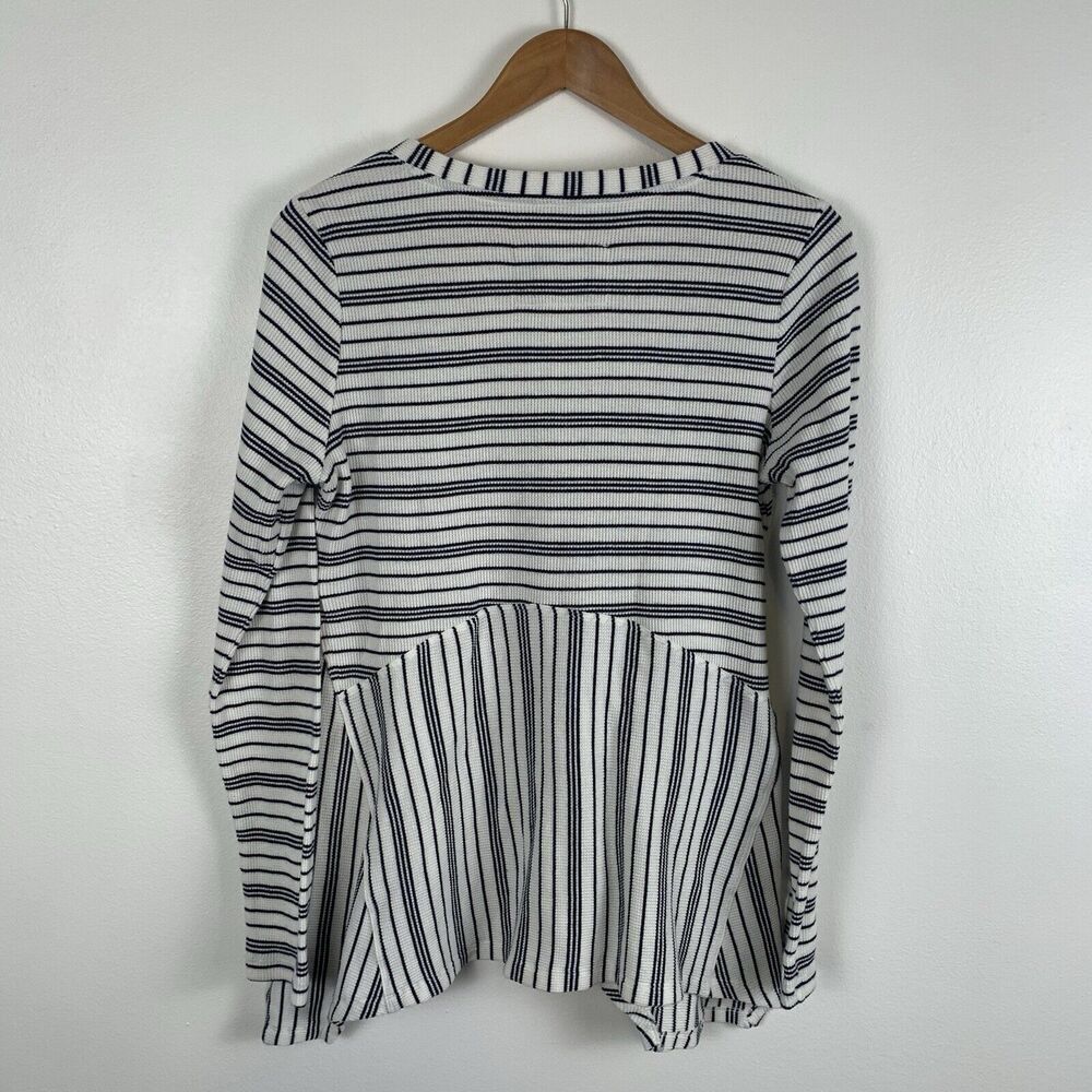 Anthropologie Maeve Eliza Striped Long Sleeve Peplum Henley Top Medium Thermal - Picture 7 of 7